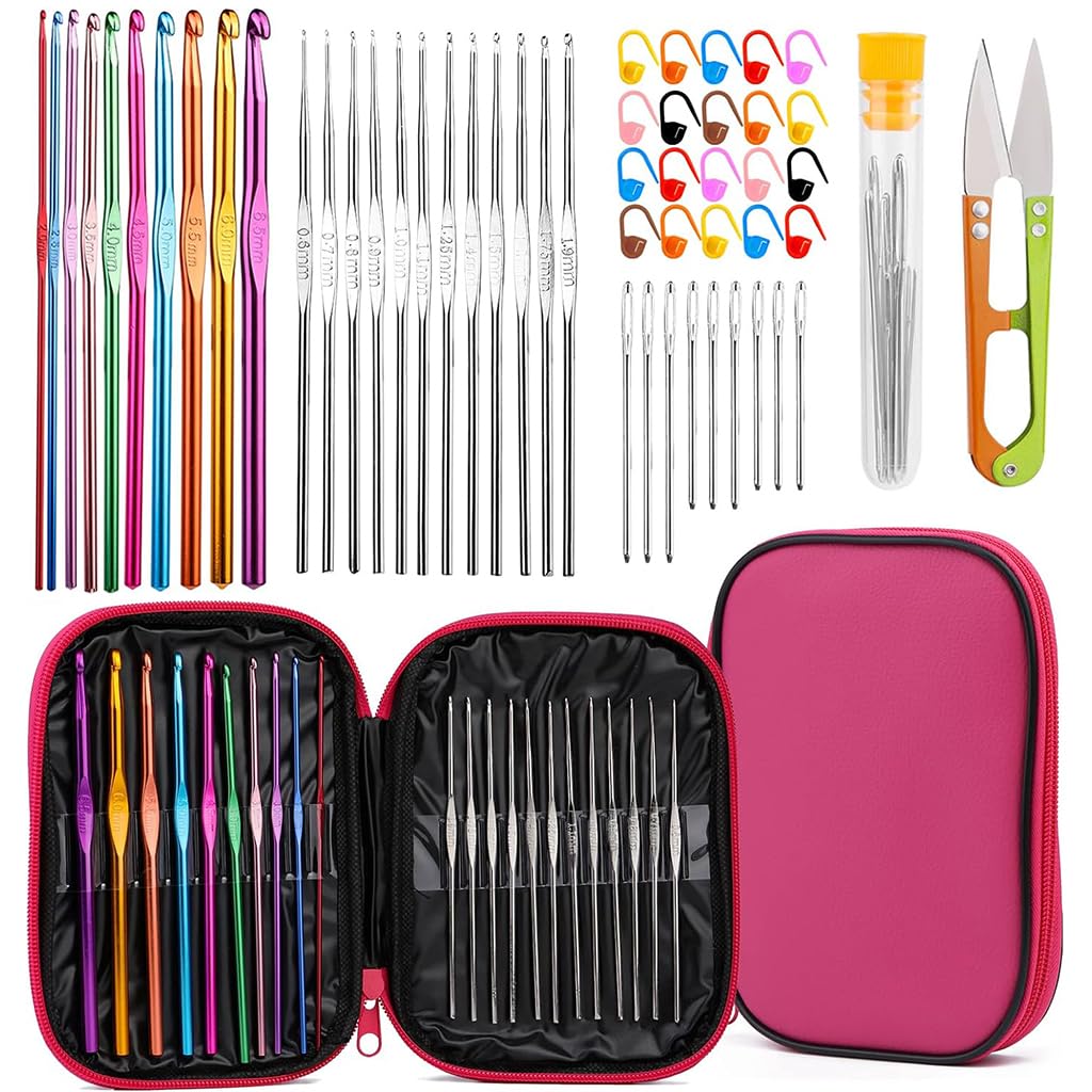 HASTHIP 54PCS Crochet Needles Set, Ergonomic Crochet Hooks Kit with Storage Case, Crochet Hooks Needles Set Stitch Marker DIY Craft Hand Knitting Craft Art Tools for Beginners HASTHIP 54PCS Crochet Needles Set, Ergonomic Crochet Hooks Kit with Storage Case, Crochet Hooks Needles Set Stitch Marker DIY Craft Hand Knitting Craft Art Tools for Beginners